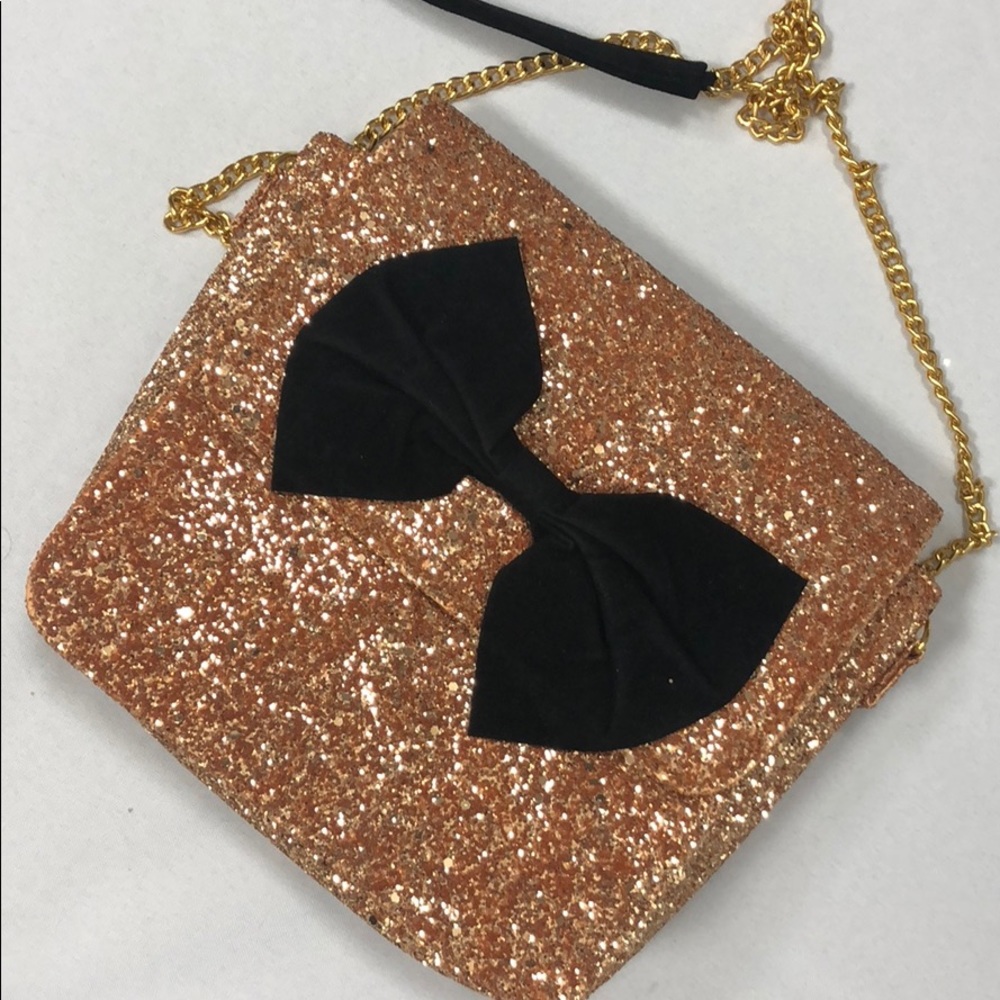 Rose gold bling shimmer bow crossbody bag